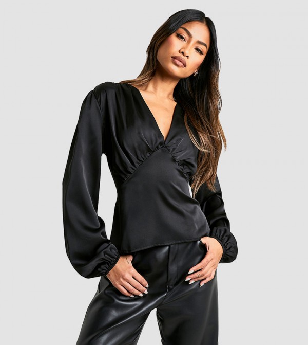 Satin V-Neck Long Sleeves Top