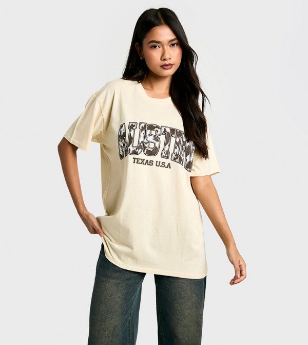 Austin Cow Slogan Printed Oversized T-Shirt