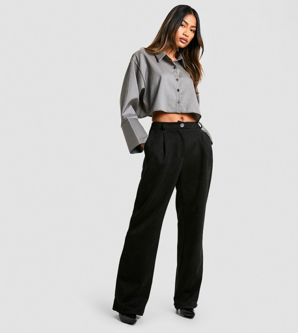 Suede Look Straight Fit Trousers