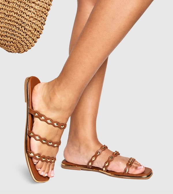 Metallic Strap Detail Flat Sandals