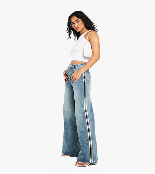 Side Striped Detail Wide Leg Jeans