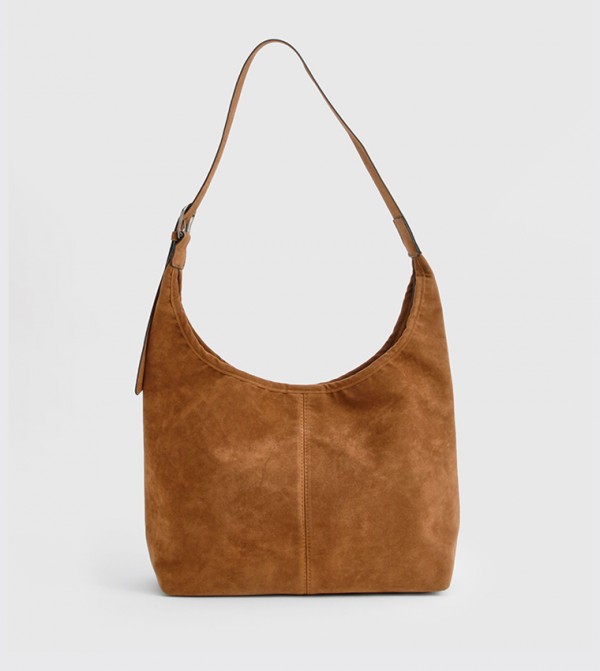 Western Buckle Faux Suede Slouchy Shoulder Bag