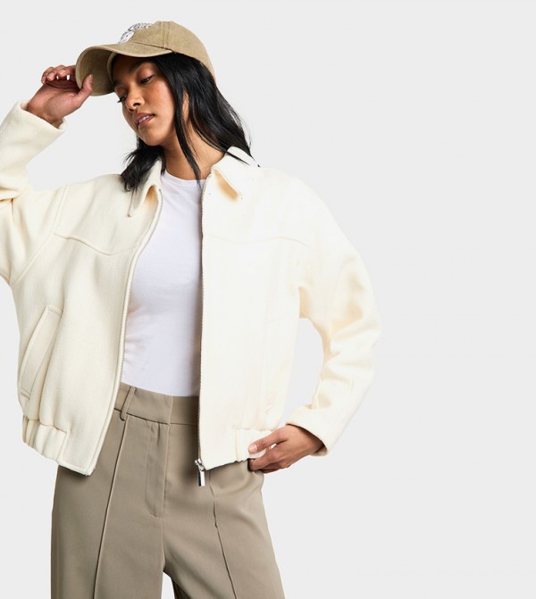 Textured Wool Look Bomber Jacket