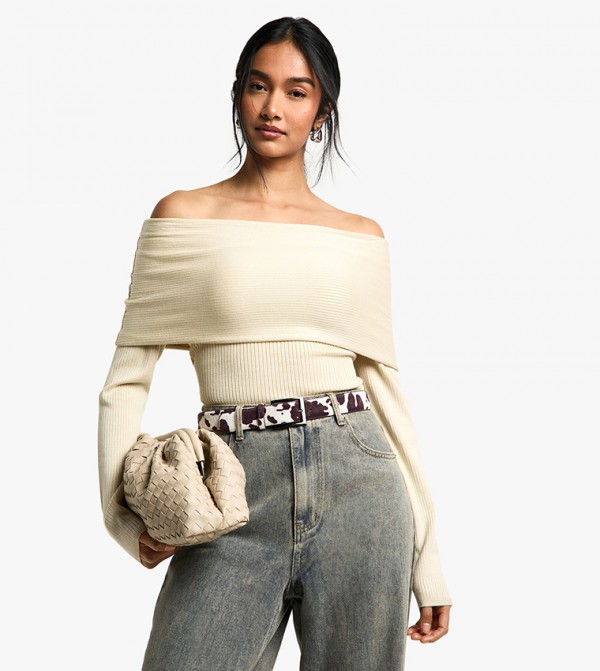 Premium Ribbed Knitted Off Shoulder Top