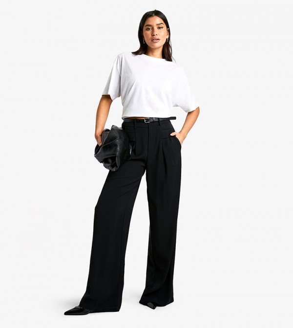 Tall Fluid Belted Wide Leg Trousers