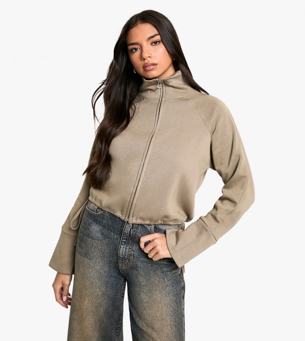 High Neck Zip-Through Oversized Jacket