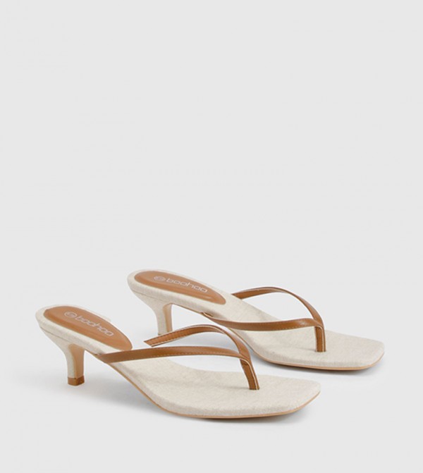 Linen Toe Post Low Heeled Sandals