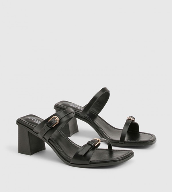 Wide Fit Double Strap Stacked Heeled Sandals
