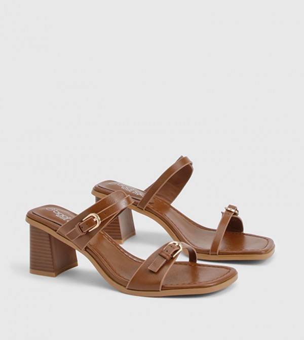 Wide Fit Double Strap Stacked Heeled Sandals