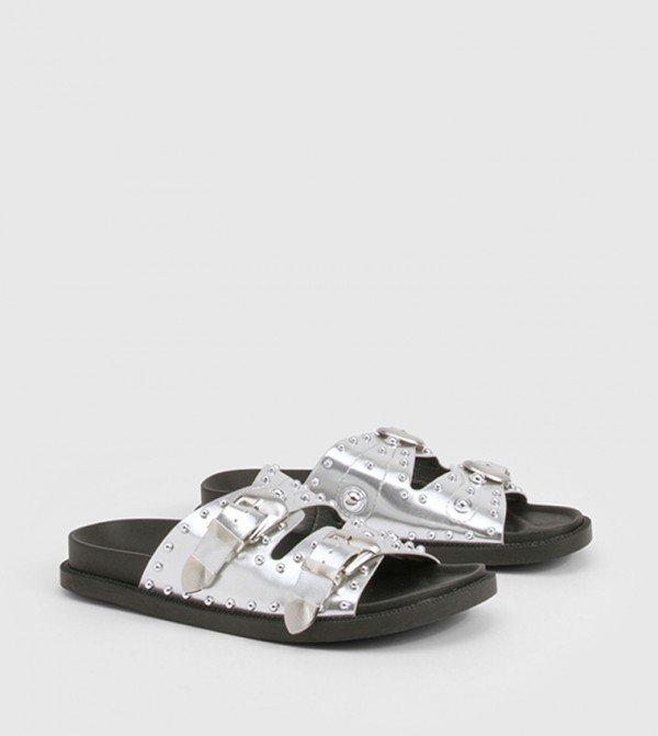 Western Studded Buckle Flat Sandals