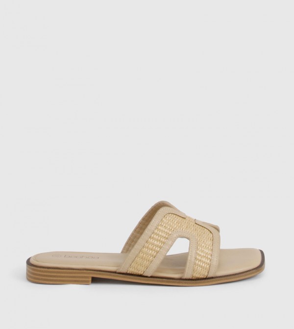 Raffia Cut-Out Flat Sandals