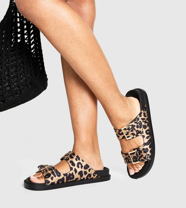 Leopard Studded Buckle Comfort Sandals