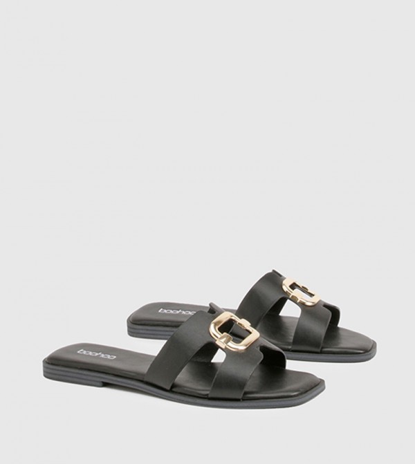 Metal Trim Cutout Flat Sandals