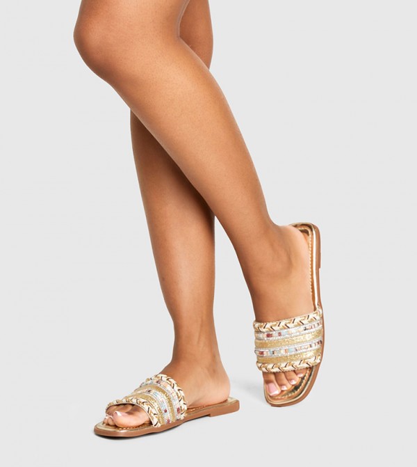 Embroidered Detail Flat Sandals
