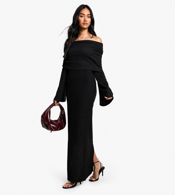 Textured Off Shoulder Maxi Dress