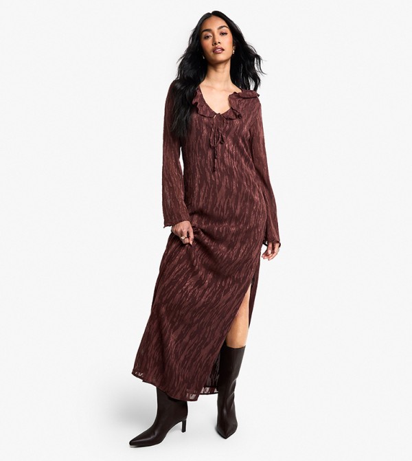 Jacquard Frill Side Split Maxi Dress
