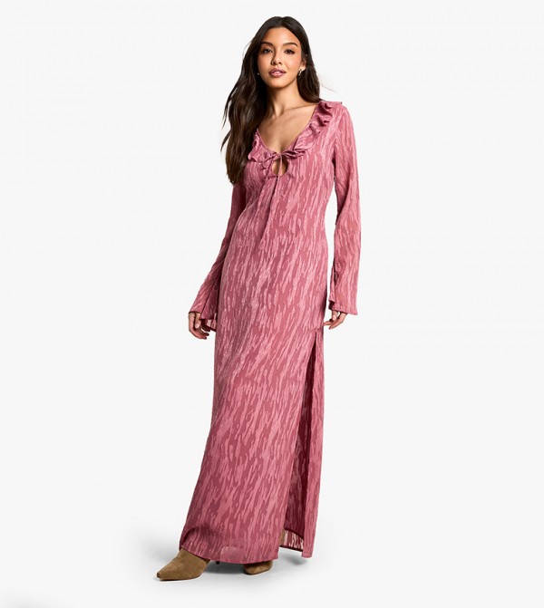 Jacquard Frill Side Split Maxi Dress