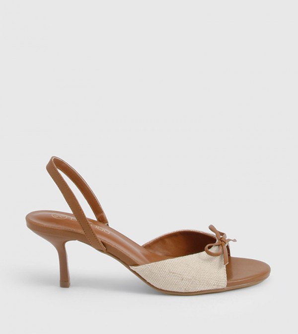 Contrast Bow Linen Detail Heel Sandals