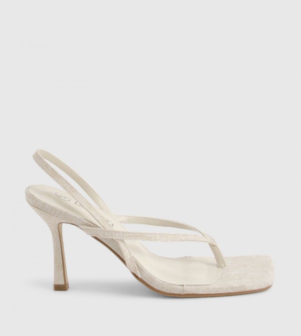 Linen Toe Post Slingback Stiletto Heel Sandals