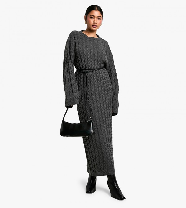 Cable Knit Long Sleeves Oversized Dress