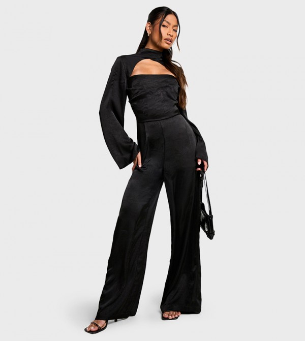 Textured Satin High Neck Jumpsuit