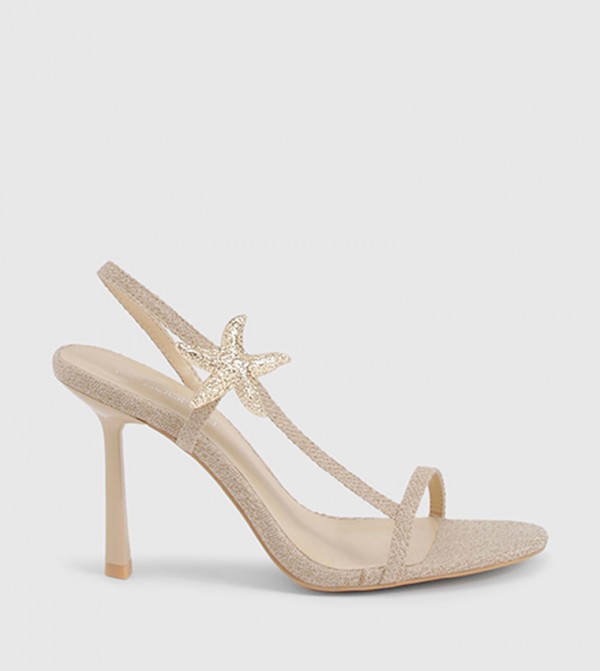 Starfish Trim Detail Linen Slingback Heel Sandals