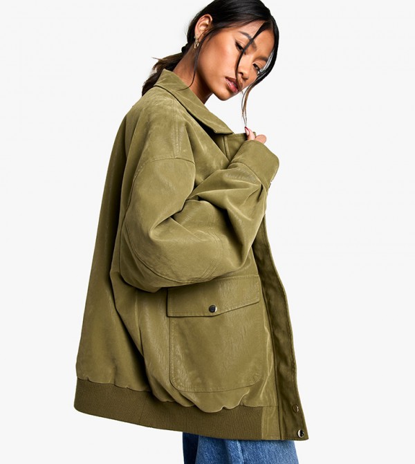 Faux Leather Oversized Bomber Jacket