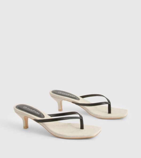 Linen Toe Post Low Heeled Sandals