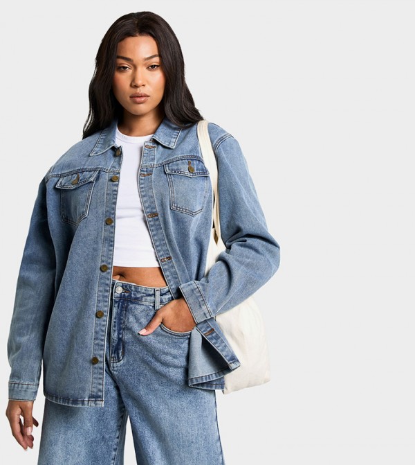 Curve Washed Denim Shacket