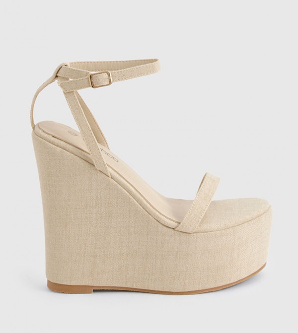 Linen 2 Part Wedge Sandals