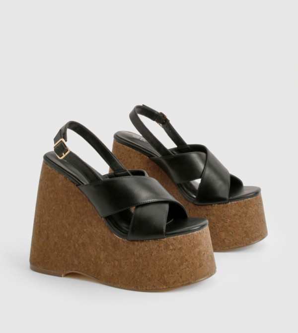 Crossover Cork Detail Platform Wedges