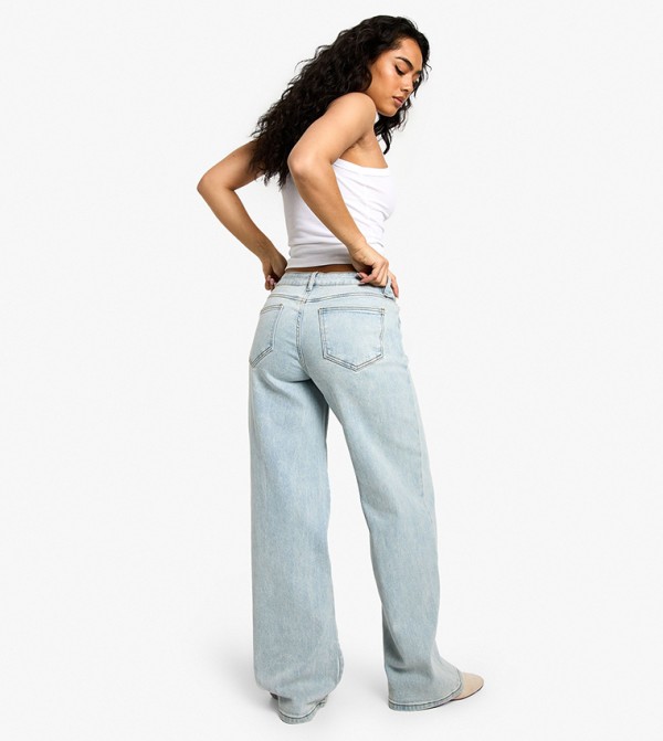 Washed Mid Waist Wide Leg Jeans