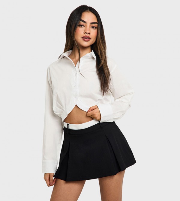 Contrast Waistband Box Pleat Skort