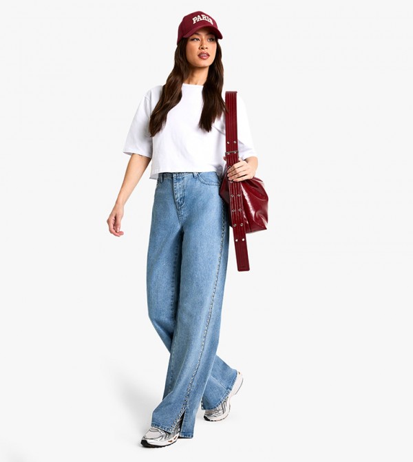 Tall Stud Detail Wide Leg Jeans
