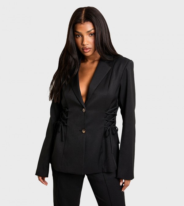 Woven Tailored Lace Up Blazer