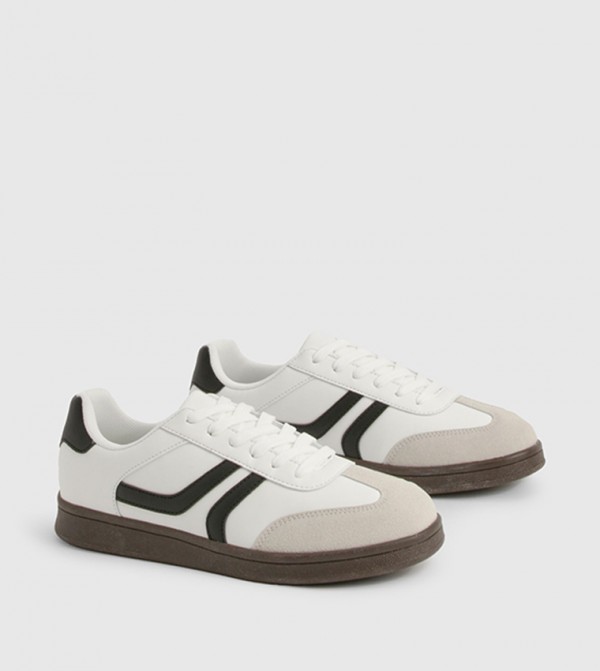 Contrast Stripe Flat Lace-Up Shoes