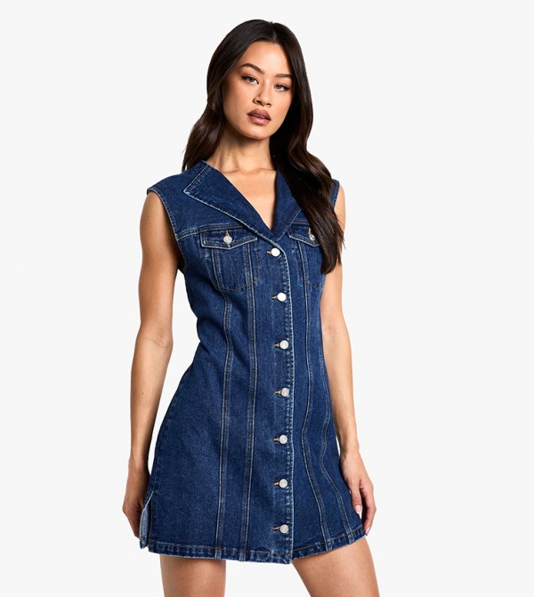 Tall Sleeveless Fitted Denim Mini Dress