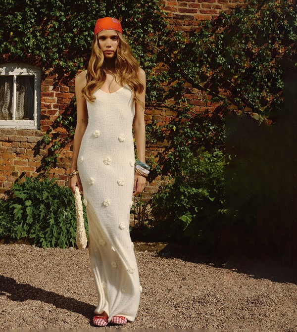 Knitted Floral Appliqued Crochet Maxi Dress