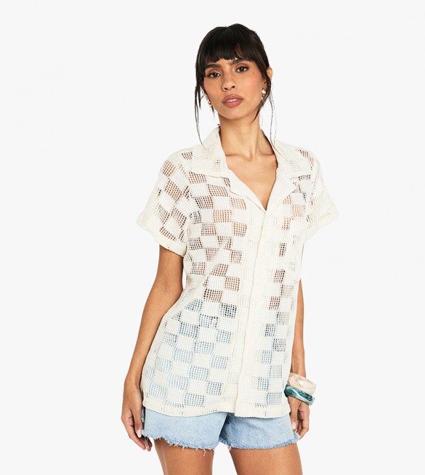 Crochet Short Sleeves Oversized Shirt