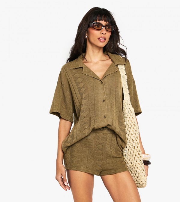 Mix and Match Crochet Textured Patterned Knitted Shirt