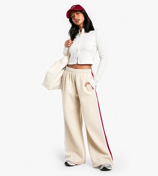 Petite Side Stripe Tape Wide Leg Sweatpants