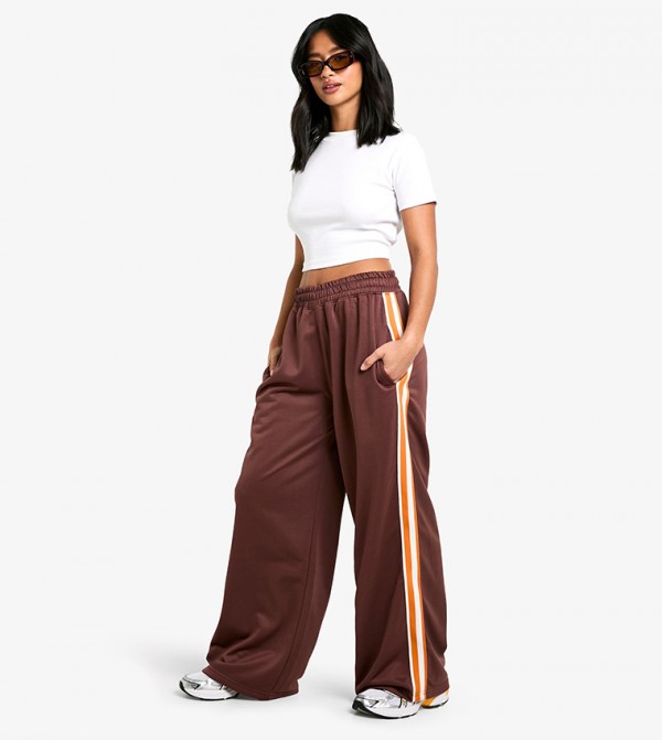 Petite Side Striped Tape Wide Leg Sweatpants