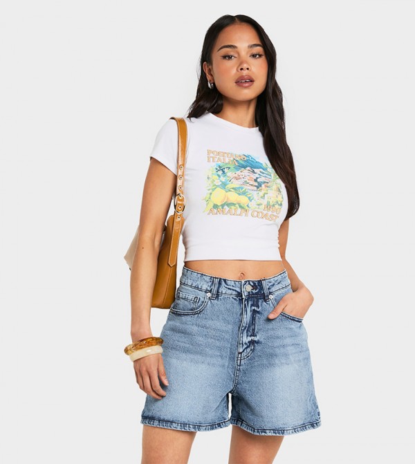 Faded Mom Fit Denim Shorts