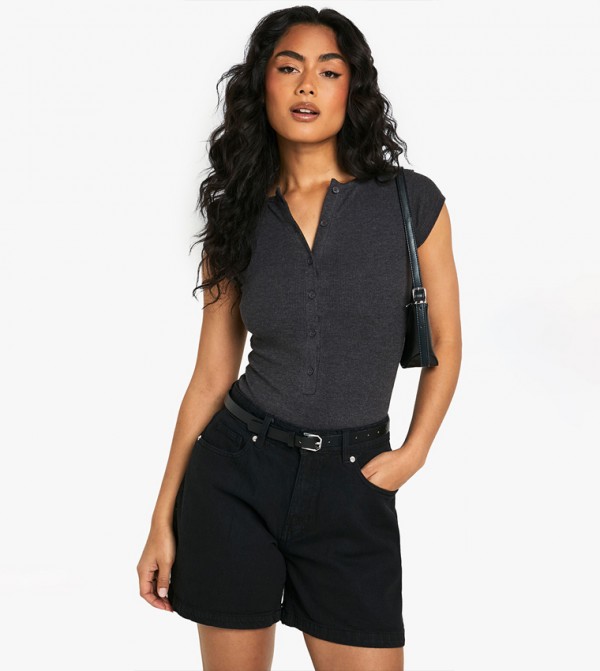Washed High Waist Denim Shorts