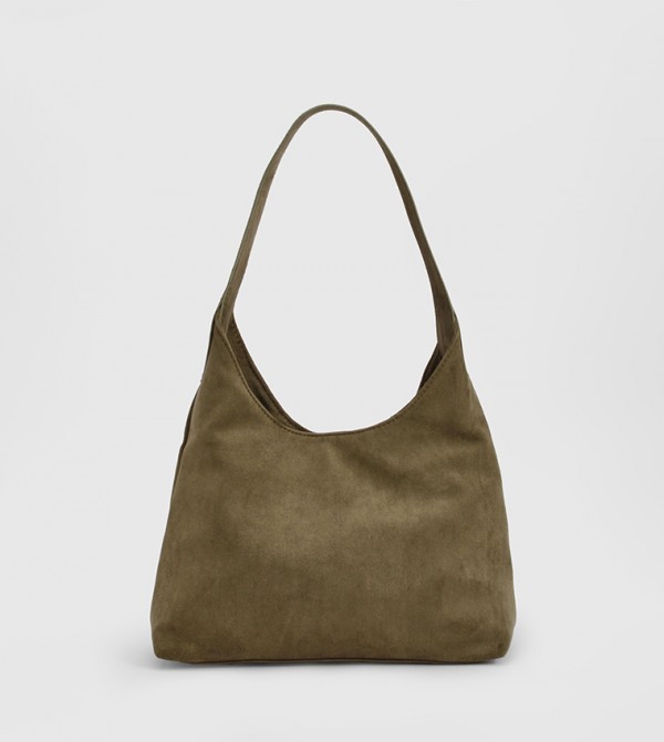 Faux Suede Structured Shoulder Bag