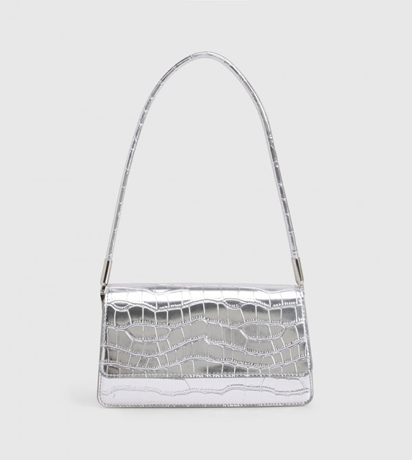 Silver Patent Croc Shoulder Bag