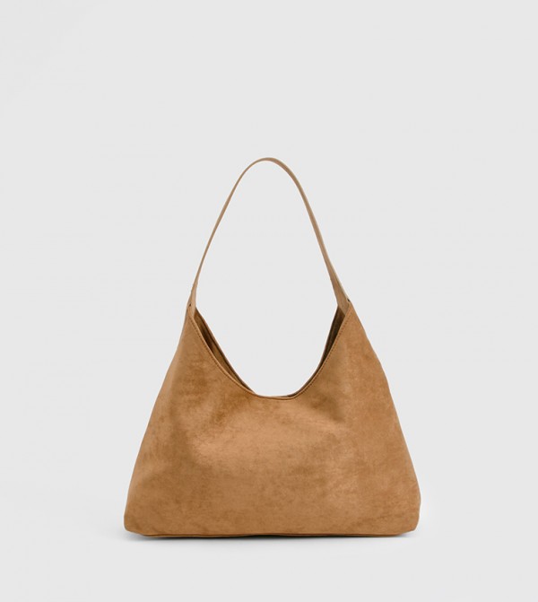 Faux Suede Structured Shoulder Bag