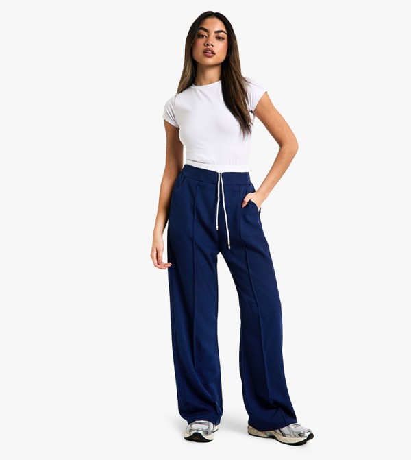 Boxer Waistband Detail Wide Leg Woven Trousers