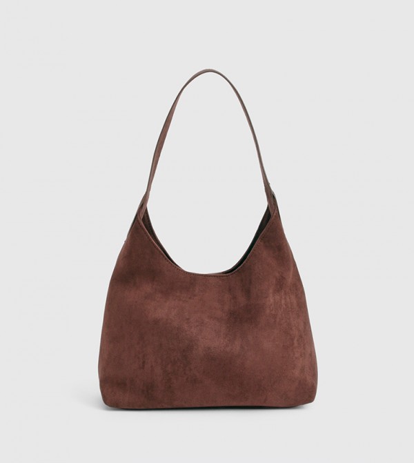 Faux Suede Structured Shoulder Bag