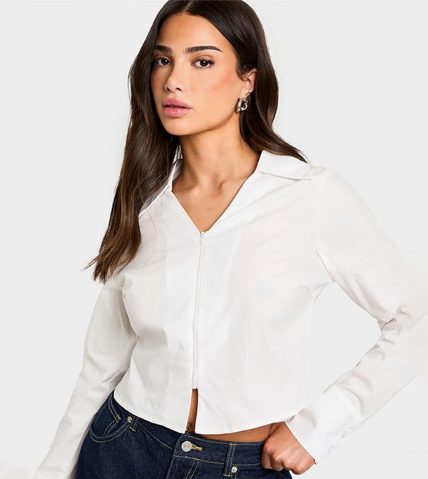 Petite Fitted Zip Front Shirt